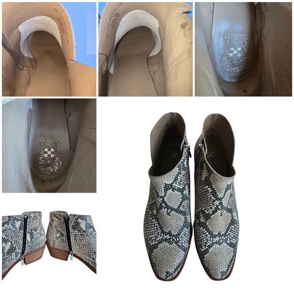 Snake Print Booties Vince Camuto Arendara Size 10 Gray Cream Leather Side Zip - Picture 9 of 12